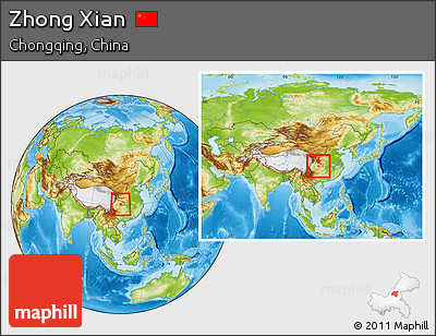 Physical Location Map of Zhong Xian, within the entire country