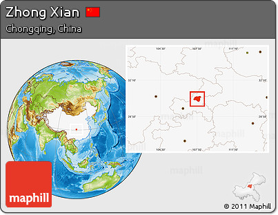 Physical Location Map of Zhong Xian, highlighted country