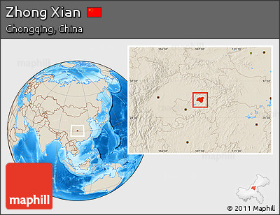 Shaded Relief Location Map of Zhong Xian