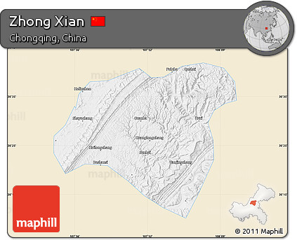 Classic Style Map of Zhong Xian, single color outside