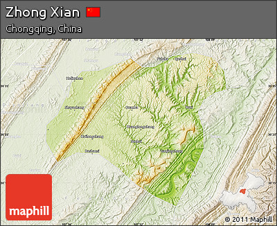 Physical Map of Zhong Xian, lighten