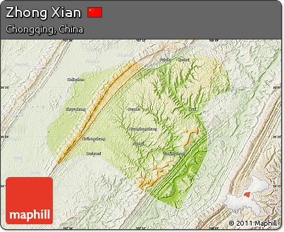 Physical Map of Zhong Xian, lighten