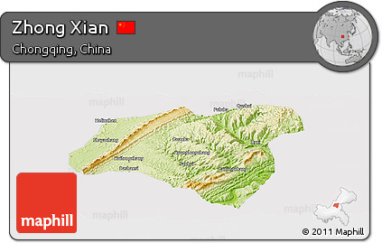 Physical Panoramic Map of Zhong Xian, cropped outside
