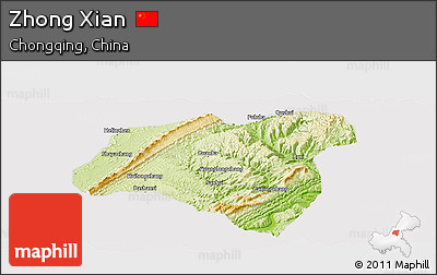 Physical Panoramic Map of Zhong Xian, cropped outside