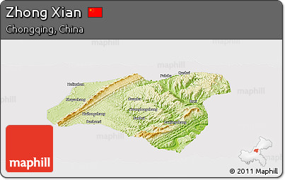 Physical Panoramic Map of Zhong Xian, cropped outside