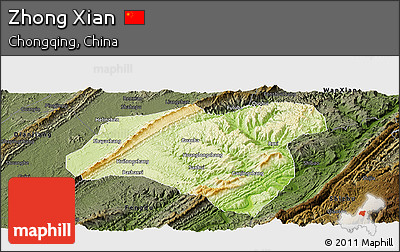 Physical Panoramic Map of Zhong Xian, darken
