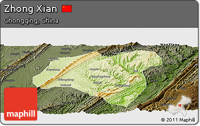 Physical Panoramic Map of Zhong Xian, darken