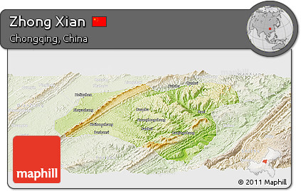 Physical Panoramic Map of Zhong Xian, lighten
