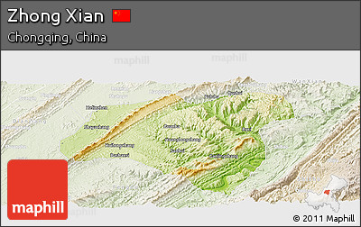 Physical Panoramic Map of Zhong Xian, lighten