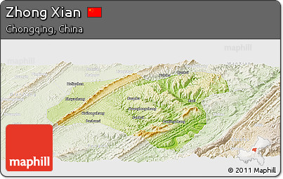 Physical Panoramic Map of Zhong Xian, lighten