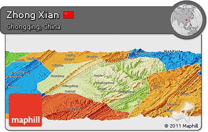 Physical Panoramic Map of Zhong Xian, political outside