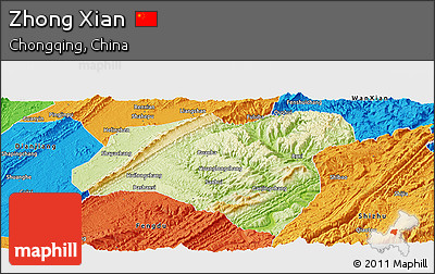 Physical Panoramic Map of Zhong Xian, political outside