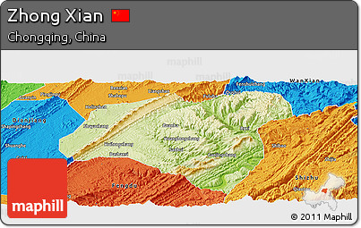 Physical Panoramic Map of Zhong Xian, political outside