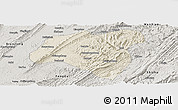Shaded Relief Panoramic Map of Zhong Xian, semi-desaturated