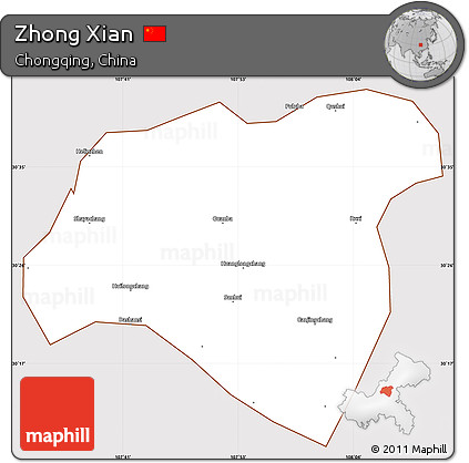 Classic Style Simple Map of Zhong Xian, cropped outside