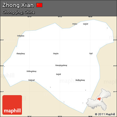 Classic Style Simple Map of Zhong Xian, single color outside