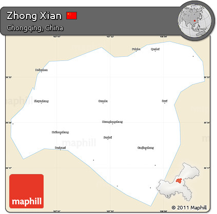 Classic Style Simple Map of Zhong Xian, single color outside
