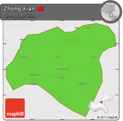 Political Simple Map of Zhong Xian, cropped outside