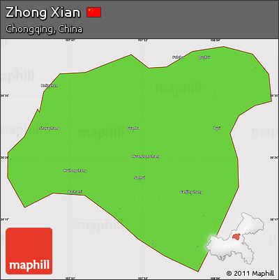 Political Simple Map of Zhong Xian, cropped outside