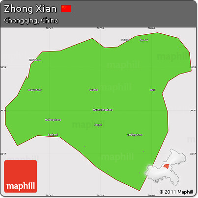 Political Simple Map of Zhong Xian, cropped outside