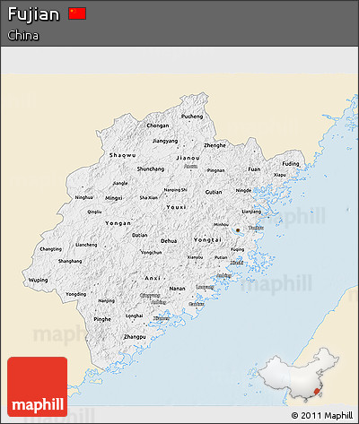 Classic Style 3D Map of Fujian, single color outside