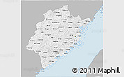 Gray 3D Map of Fujian, single color outside