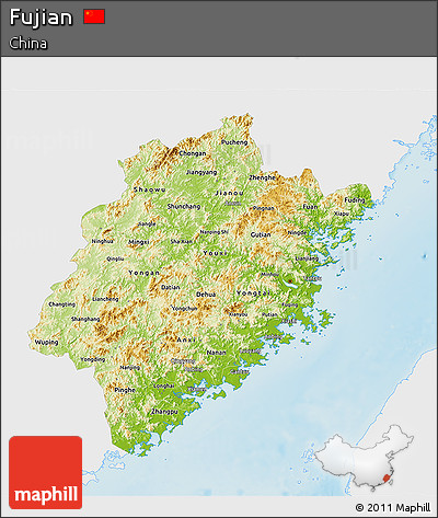 Physical 3D Map of Fujian, single color outside