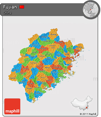 Political 3D Map of Fujian, cropped outside