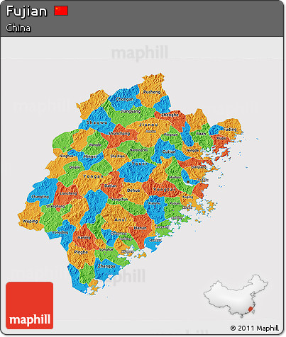 Political 3D Map of Fujian, cropped outside