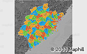 Political 3D Map of Fujian, darken, desaturated
