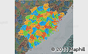 Political 3D Map of Fujian, darken, semi-desaturated