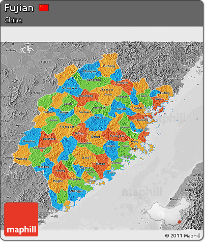 Political 3D Map of Fujian, desaturated