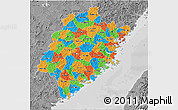 Political 3D Map of Fujian, desaturated