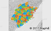 Political 3D Map of Fujian, lighten, desaturated