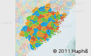 Political 3D Map of Fujian, lighten