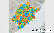 Political 3D Map of Fujian, lighten, semi-desaturated