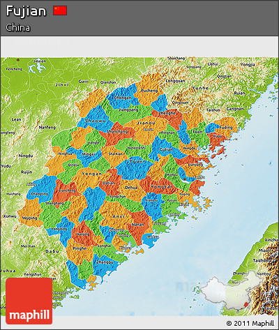 Political 3D Map of Fujian, physical outside