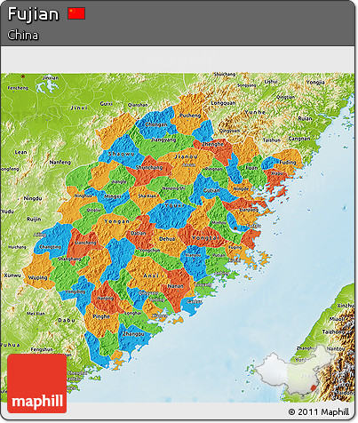 Political 3D Map of Fujian, physical outside