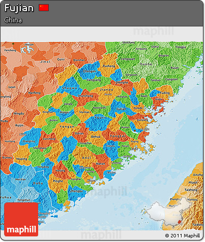 Political 3D Map of Fujian, political shades outside