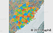 Political 3D Map of Fujian, semi-desaturated