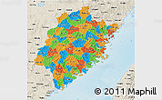 Political 3D Map of Fujian, shaded relief outside