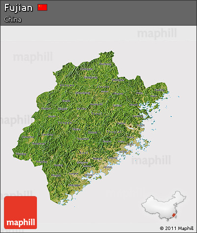 Satellite 3D Map of Fujian, cropped outside