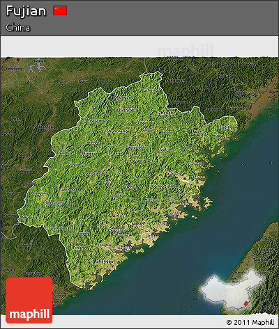 Satellite 3D Map of Fujian, darken