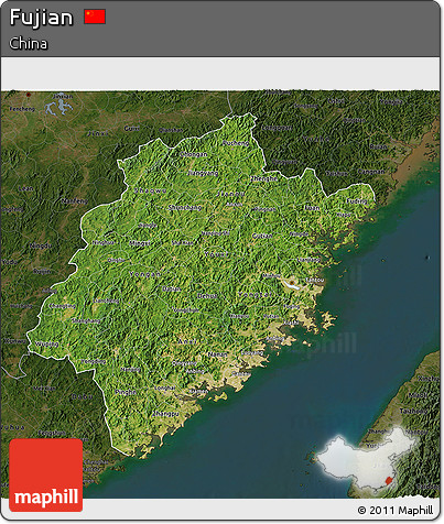 Satellite 3D Map of Fujian, darken