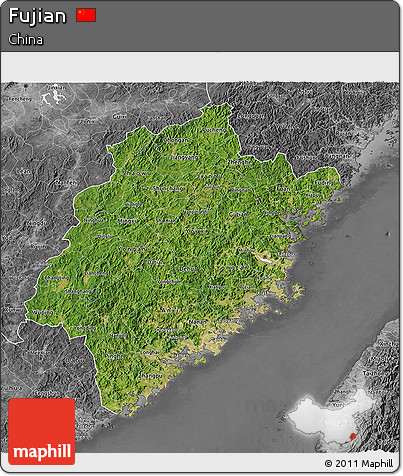 Satellite 3D Map of Fujian, desaturated