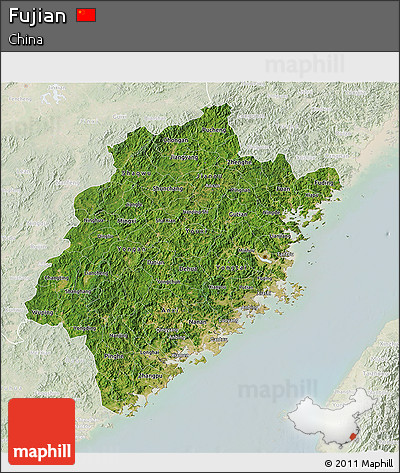 Satellite 3D Map of Fujian, lighten