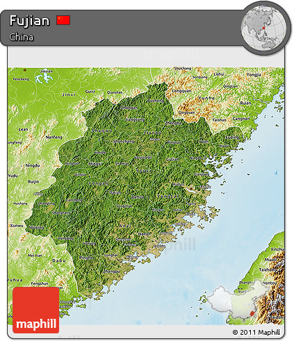 Satellite 3D Map of Fujian, physical outside