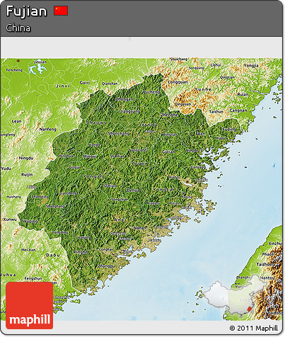Satellite 3D Map of Fujian, physical outside