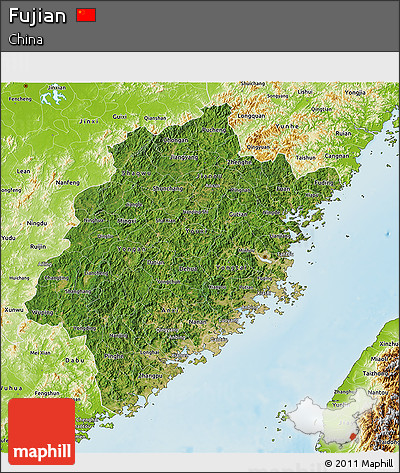 Satellite 3D Map of Fujian, physical outside