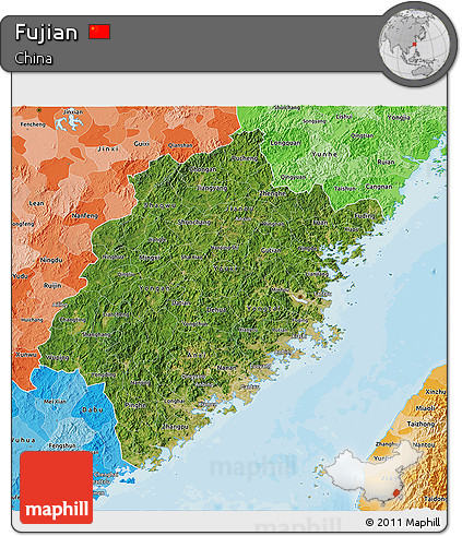Satellite 3D Map of Fujian, political shades outside